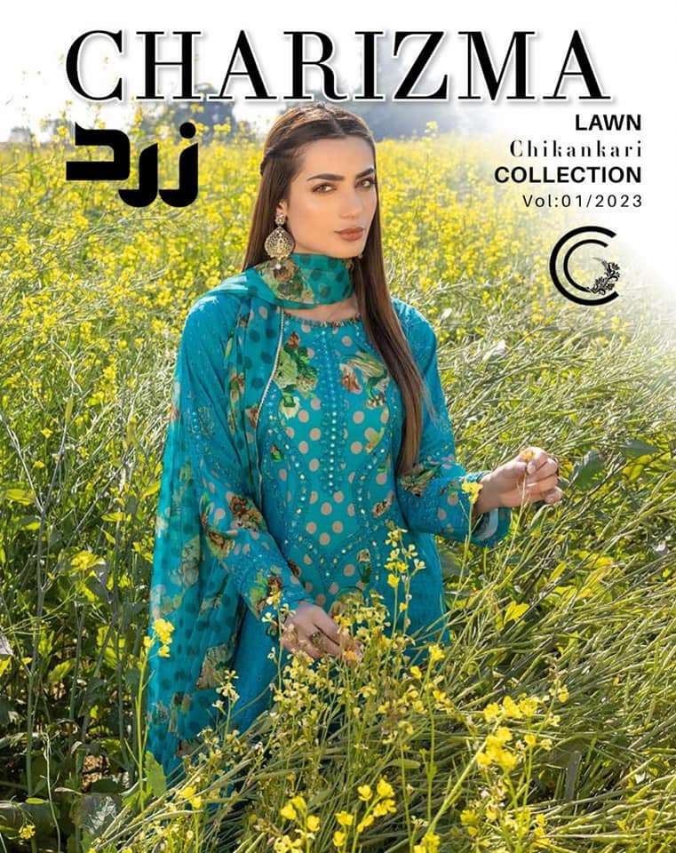 Charizma Chikankari Zard Lawn 2023 